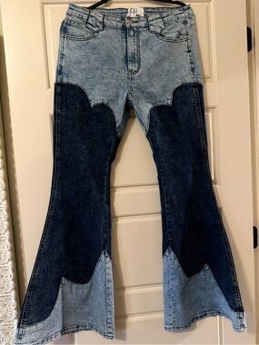 Oli & Hali Two-Tone Light and Dark Blue Flare Jeans